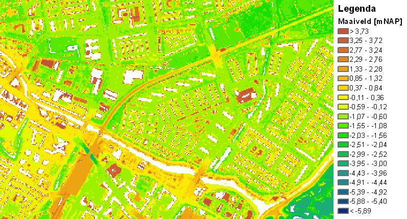 Ten opzichte van het vigerend peil is de drooglegging dan 0,8 m. In figuur 2.4 is de hoogteligging weergegeven. Figuur 2.