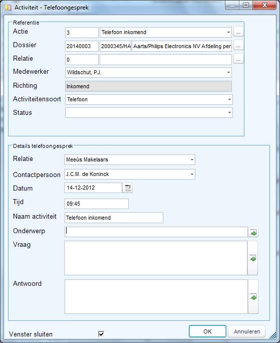 1.7.11. Telefoongesprekken registreren Fidura is eenvoudig in te richten om zowel inkomende als uitgaande telefoongesprekken te registreren.