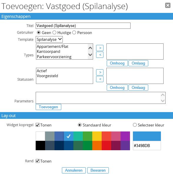 4.2 Spilanalyse Spilanalyse is een standaard widget voor een entiteitsgroep waarmee de resulaten van een spilanaylse-template getoond worden, zie ook paragraaf 3.9.