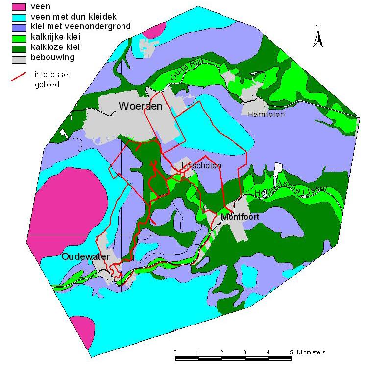 Figuur 2-5 is een vereenvoudigde weergave van de bodemkaart 1 : 50 000 (Stiboka, 1969 en 1970). De groengekleurde gronden op de kaart hebben een minimale kleidikte van 120 cm.
