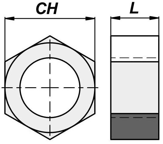 Zelfborgende moer type CDA Bestelnummer draad CH L CDA0001217 M12x1,75 19 12 CDA0001415 M14x1,5 22 16 CDA0002015 M20x1,5 30 23