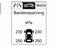 240 Verzorging van de auto Druk op MENU om Informatiemenu voertuig te selecteren X. Draai aan het stelwiel om het bandenspanningscontrolesysteem te selecteren.