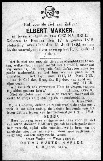 Stalenhoef werd alleen een zoon Gijs geboren. In 1890 kocht de familie Gieskens de boerderij Branderf op Wakkerendijk 228 en ging daar toen ook wonen.