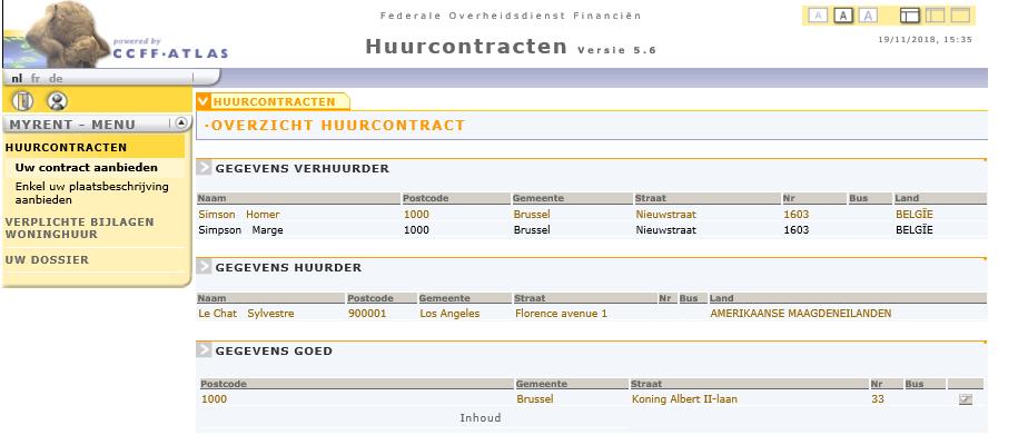 SAMENVATTING VAN DE GEGEVENS VAN HET HUURCONTRACT (BOVENAAN HET