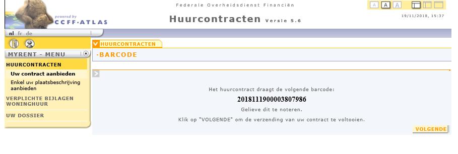 DE BARCODE VAN UW CONTRACT De gegevens werden correct ingegeven en