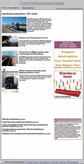 contract van 1 jaar in de newsletters van Truck & Business 2 \ Kalender 2014 Tweewekelijkse verschijning