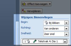 automatisch Van onderen, boven, links, rechts, Zeer snel, snel, gemiddeld, langzaam, Een effect kan ook worden verwijderd: