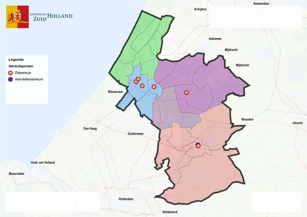 Productie en attractie Belangrijke bestemmingslocaties Zuid-Holland Noord Locaties met rond de 300 of