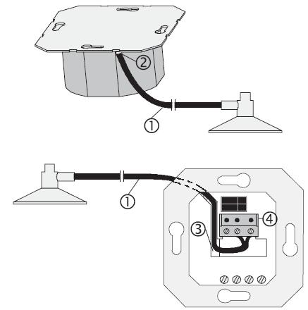 De aansluitklem (bij opzetmodules met sensoraansluiting bijgeleverd) wordt, overeenkomstig de afbeelding, in de inzetregelmoduul geplaatst.