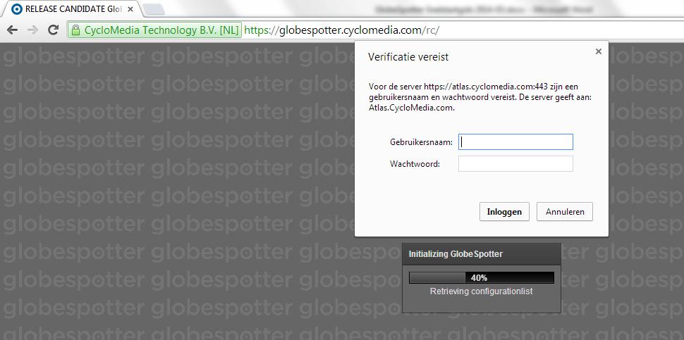 1. Opstarten GlobeSpotter is op te starten door in een browser naar het volgende webadres te gaan: