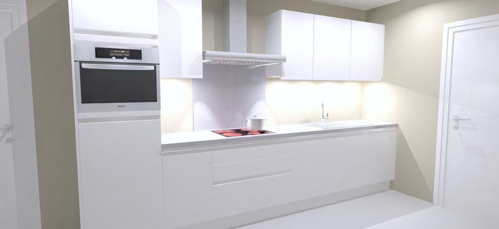 Keuken MODEL 1 greeploze keuken met vlakke frontpanelen in melamine verschillende kleuren en houtstructuren