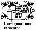 In de alarmfunctie, gebruik E en B om het uursignaal (SIG) te selecteren. 2. Druk op C om deze in (uursignaal-aan-indicator getoond) of uit (uursignaal-aan-indicator niet getoond) te schakelen.