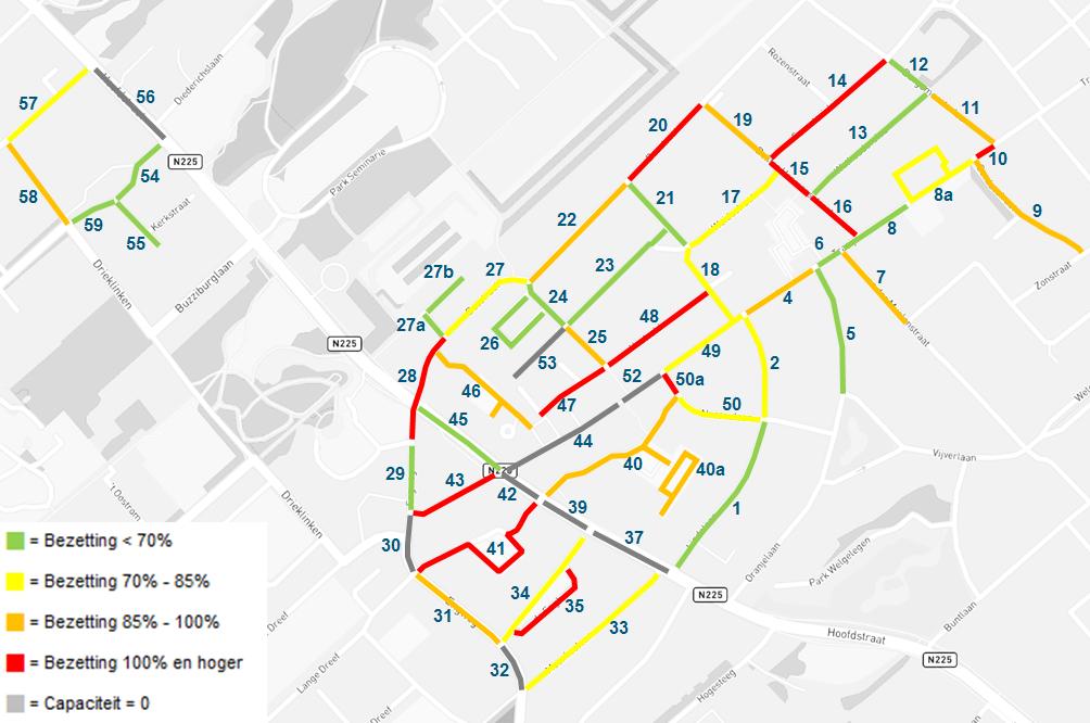 Parkeerdruk Parkeerdruk zaterdagmiddag Drukste moment zaterdagmiddag in oostelijk onderzoeksgebied In westelijk onderzoeksgebied juist donderdagmiddag Gemiddelde parkeerdruk Oost West Blauwe zone