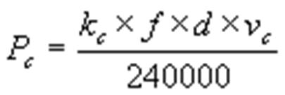 Duwkracht De axiale duwkracht F (N) kan met de volgende formule worden geschat: kc: specifieke snijkracht (N mm 2 ), die vooral afhangt van het bewerkte materiaal.