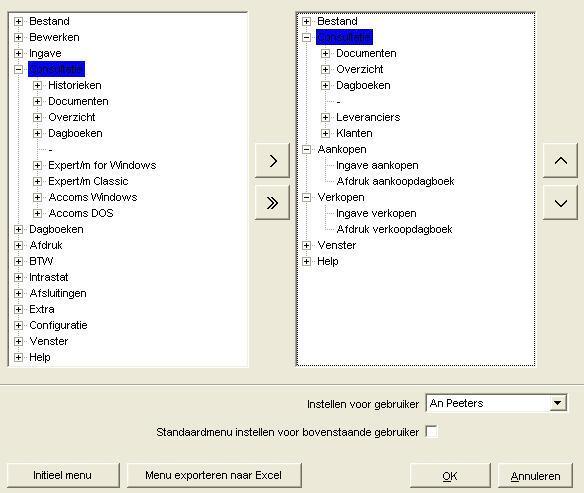 Gebruikersmenu Een gebruikersmenu is een gepersonaliseerd menu waarin enkel die menupunten worden afgebeeld die deze gebruiker kan of mag gebruiken.