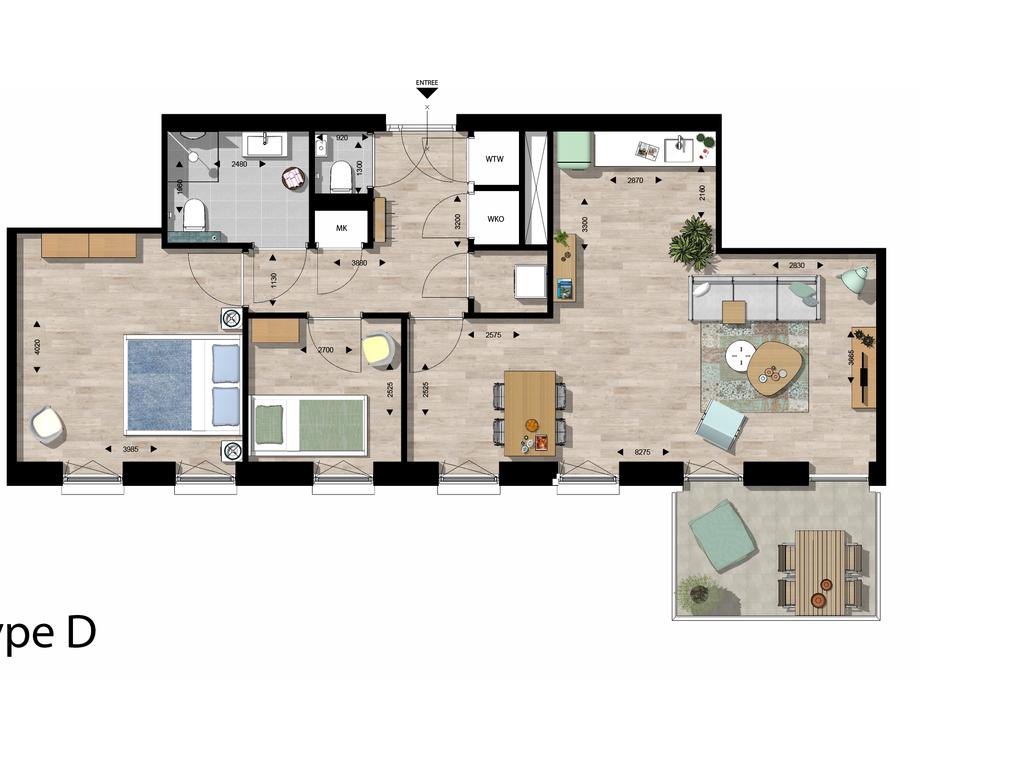 Saphira Appartementen woningtype D Huurprijs 900,Indicatie servicekosten 51,Oppervlakte woning: 77 m2 Aantal kamers: 3