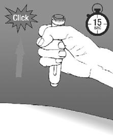 Na de tweede klik (of 15 seconden) kunt u de voorgevulde pen van de injectieplaats weghalen.