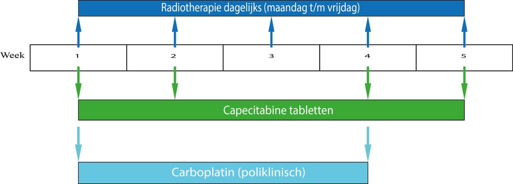 Behandelplan De radiotherapie bestaat uit ongeveer 35 bestralingen en duurt meestal zeven weken. U krijgt in principe één bestraling op elke werkdag (maandag tot en met vrijdag).