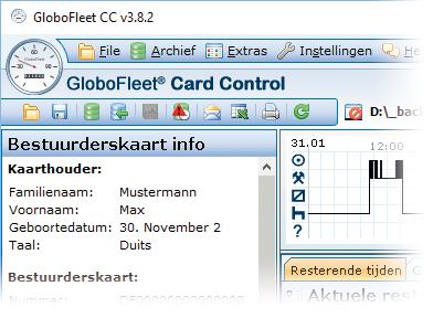 De toolbar CardControl 1 2 3 4 5 6 7 8 9 10 1 File openen Opent eender welke bestuurdrskaart of tachograaffile. 2 File opslaan Slaat de getoonde gegevens op in landenspecifiek formaat (.ddd /.tgd /.