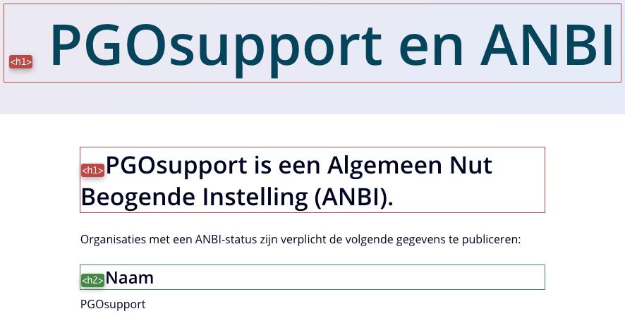 Pagina's met 2 h2's 4. Open deze pagina (rechtermuisknop) en analyseer de headings met het programma Web Developer (zie vorige hoofdstukken). 5. Inderdaad zijn er op 1 pagina 2 h1's.