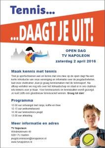 2 april Open dag: Maak kennis met tennis! Op zaterdag 2 April is het zomerseizoen geopend met een aantal tennisclinics voor de jeugd.