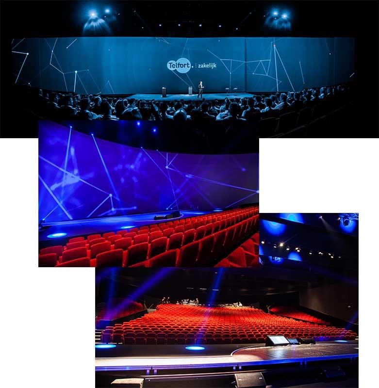 3 Theaterzaal Onze theaterzaal (4200 m2) is uitgerust met een standaard licht, geluid en videosysteem.