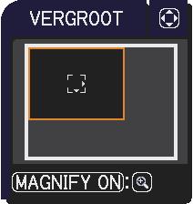 INPUT ASPECT PbyP MAGNIFY ON ESC OFF PAGE UP DOWN OSD MSG MYBUTTON FOCUS AUTO INTERACTIVE NETWORK BLANK ENTER ZOOM FREEZE VOLUME GEOMETRY PICTURE MUTE MENU RESET Via de vergrotingsfunctie 1. 2.