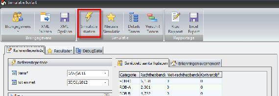Om nu te gaan simuleren, klik je boven op de knop simulatie starten en krijg je de