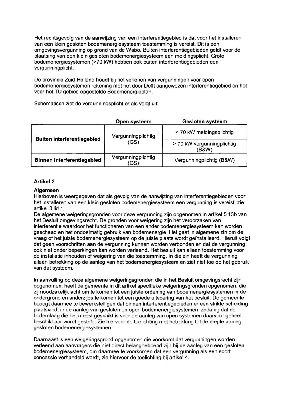 Het rechtsgevolg van de aanwijzing van een interferentiegebied is dat voor het installeren van een klein gesloten bodemenergiesysteem toestemming is vereist.