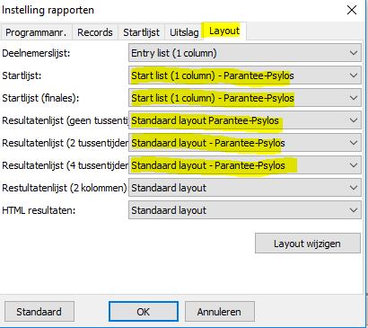Klik op Importeren en selecteer het aangereikte bestand met de layouts voor Parantee : Vink de 4 lay-outs aan voor Parantee-Psylos en klik op OK.