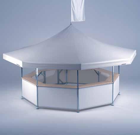 6 Technische specificaties Paviljoen achthoekig Modulaire transportbox Breedte dak 6,13 m LxBxH 2,21 x 0,9 x 1,16 m Binnendiameter 3,66 m Bestaand uit 5 delen Nokhoogte 3,52 m Gewicht Box 125,6 kg