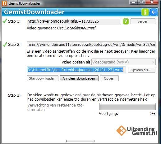 7. Volg de aanwijzingen op het scherm en wacht tot het bestand is gedownload. Het kan wel eens gebeuren dat er iets mis gaat en de uitzending niet helemaal gedownload wordt.