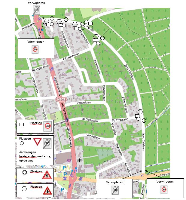 Aanvullend: Aanbrengen fietsstroken aan beide zijden van de rijbaan van de Jacob Catslaan, met afbeelding van een fiets conform RVV artikel 1.