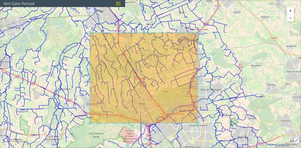 en 0.5. Ook voor ontbrekende gegevens van waterstanden en dwarsdoorsneden zijn aannamen gemaakt. Voor zomer- en winterpeilen is een waarde van 2 meter onder maaiveld gehanteerd (t.o.v. AHN schaal 25 m), en een diepte van de waterbodem van 4 meter onder maaiveld.