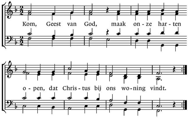 3 Lof aan U die eeuwig leeft en op aarde vrede geeft, Gij die ons geworden zijt taal en teken in de tijd, al uw glorie legt Gij af ons tot