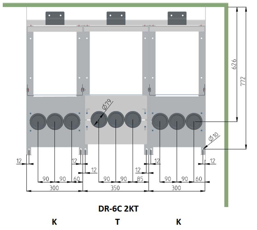 4.1.3 Voorzijde DR-6C middenspanningsbord verankeren Figuur 17: Opstelling: Bevestiging DR-6C middenspanningsbord Raadpleeg de opstellingstekening(en), het elektrische schema en de grondplannen