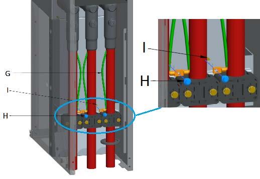 Plaats de bodemplaat (Figuur 28 J) vlak in het kabelcompartiment en positioneer de doorvoerrubbers (Figuur 28 K) zodanig dat ze in de bodemplaten worden gefixeerd.