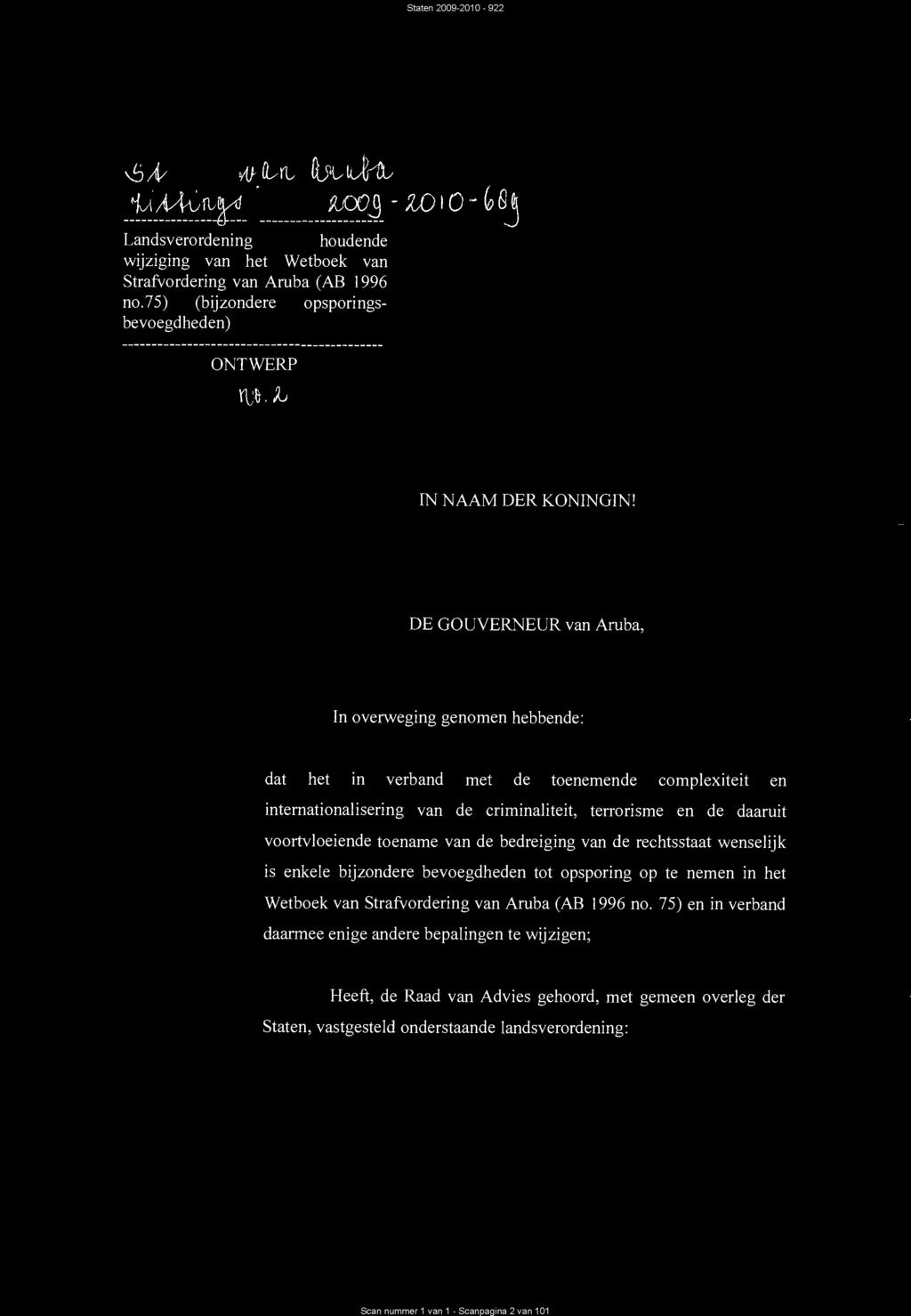 Scan nummer 1 van 1 - Scanpagina 2 van 101 buat, /Win/ (ttar) geq - 0-61 Landsverordening houdende wijziging van het Wetboek van Strafvordering van Aruba (AB 1996 no.