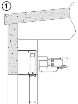 4. Bouwkundige eisen en benodigde ruimte 4.1 Bouwvoorbereiding 4.1.1 Installatie van de bovenkast 4.1.1.1 Basisinstallatie De verticaal openende vouwdeur kan op drie manieren worden geïnstalleerd: 1.