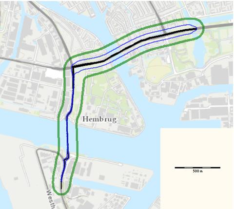 risicocontouren weer van de autonome en toekomstige situatie.