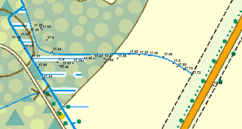 moet daarbij op ±17,60-17,70 m TAW gebracht worden. Op die manier zal er maximum 25 tot 30 cm water in duiker onder de Zevendonkse weg staan. Er wordt van uitgegaan dat dit nergens nadelig voor is.