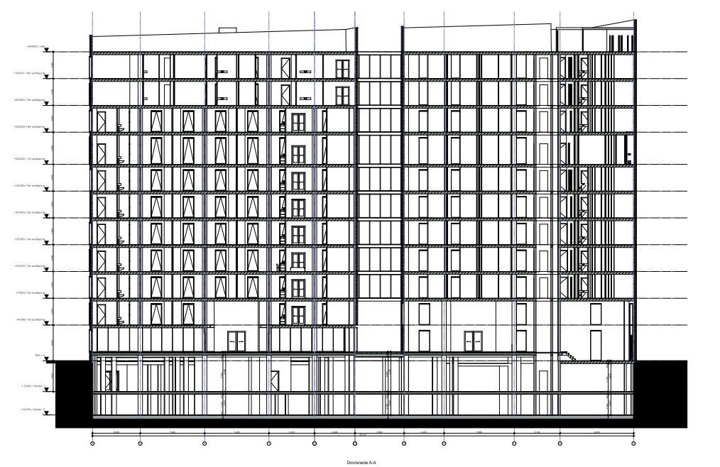 Figuur 3 Doorsnede over nieuwbouw [1] 2.4 Grondopbouw en parameterset Uit de resultaten van [2] blijkt dat de toplaag tot NAP0 à -1,5m bestaat uit los tot matig gepakt zand.