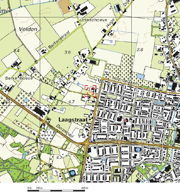 Afbeelding 2 Topografische kaart Het plangebied wordt gevormd door het agrarisch bouwvlak, zoals dat is opgenomen in het vigerende bestemmingsplan, de ruimte tussen het agrarisch bouwvlak en de