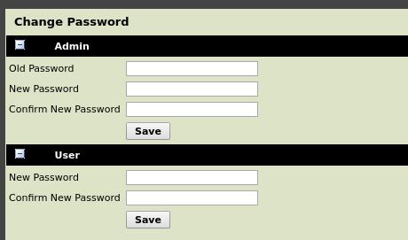 7 Wachtwoord aanpassen Het aanpassen van de admin en user wachtwoorden kan via