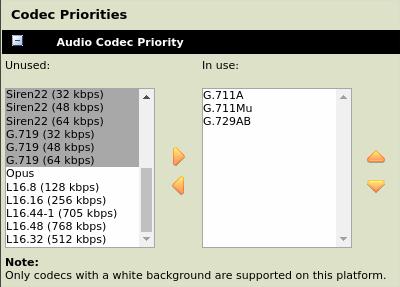 Codecs: 1. Onder Settings naar (Audio) Codec Priority. 2. Zet G.711A en G.711Mu op In use. 3. Let op: G.729AB kan gebruikt worden indien dit ook is ingesteld in de PI. 5.