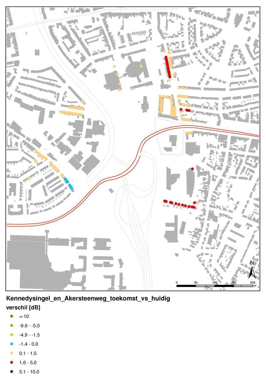 Figuur B1.9: Verschil plan versus huidig voor de Kennedysingel/Akersteenweg.