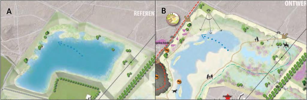 Figuur 3-1 Koppeling met Brunssummerheide zoals voorzien in het eindplan (A) en het Plan van Transformatie (B).