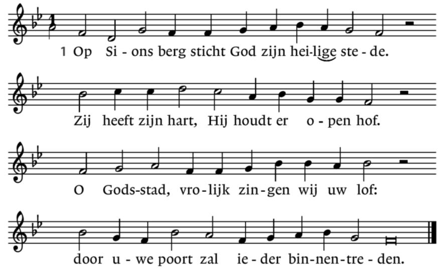 Zingen: Psalm 87: 1, 2, 3 en 4 2. Rahab en Babel zullen u behoren. Ja volk na volk buigt eenmaal voor Hem neer en ieder land erkent Hem als de Heer. O moederstad, uit u is elk geboren! 3. God zal hen zelf bevestigen en schragen en op zijn rol, waar Hij de volken schrijft, hen tellen, als in Israël ingelijfd, en doen de naam van Sions kinderen dragen.