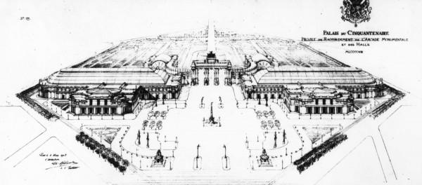 Ontwerp van de nieuwe gevels voor de grote hallen van het Jubelpark, Gédéon Bordiau,