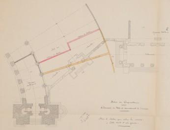 Plan van een verbindingsmuur, in 1909 ontworpen door Charles Girault om de  Gezicht